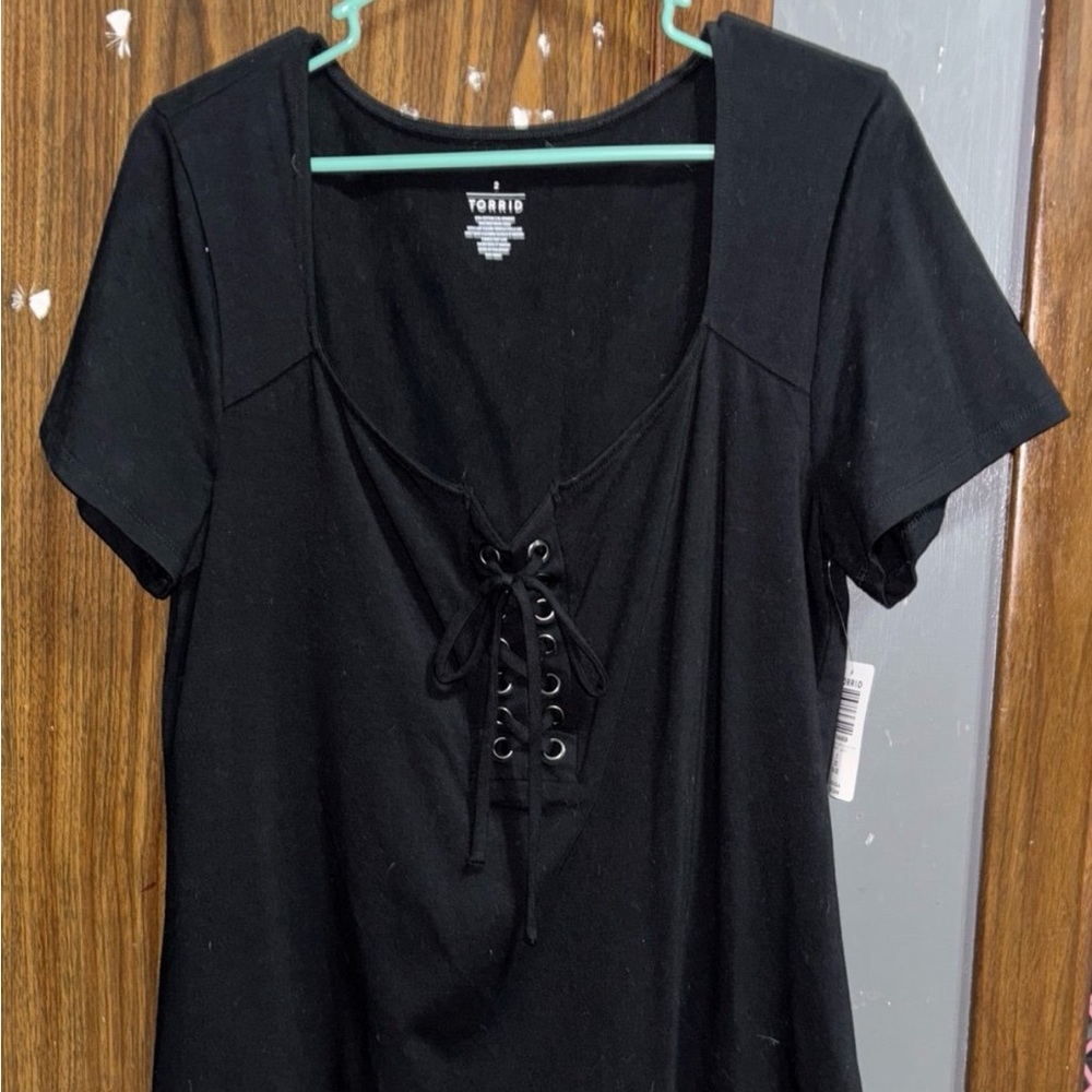 Torrid Black Tie Front Short Sleeve Blouse